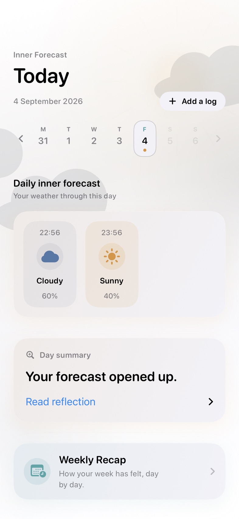 History showing two check-ins and a daily reflection.