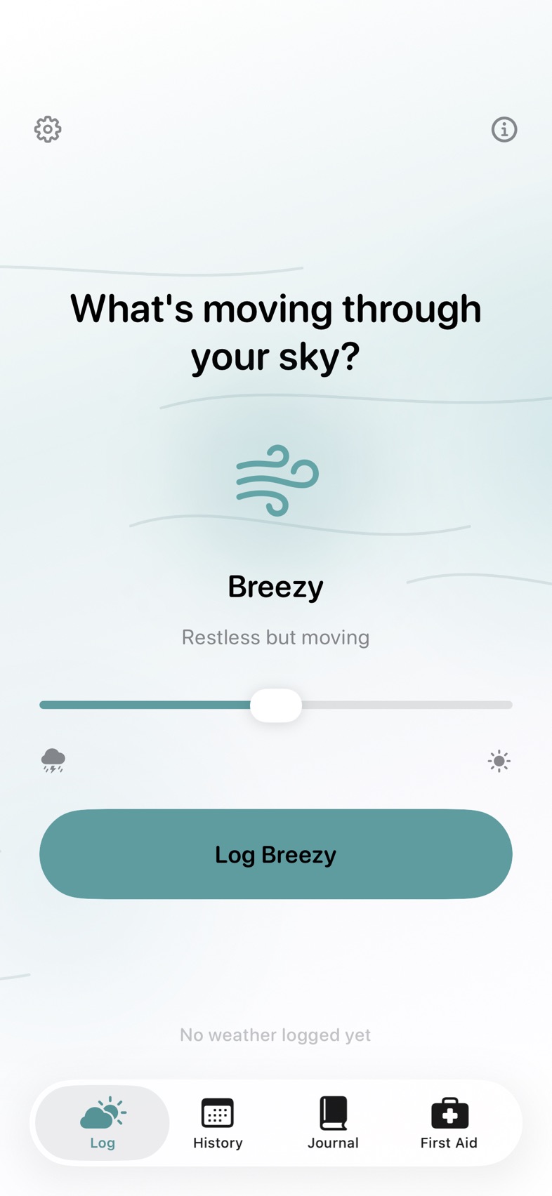 Inner Forecast check-in screen with Breezy selected on the weather slider.